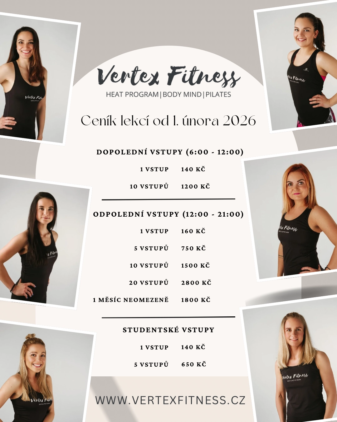 Ceník lekcí Vertex Fitness od 1. února 2026