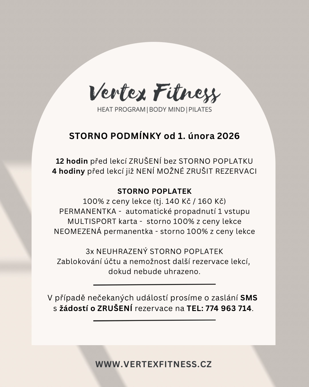 Storno podmínky Vertex Fitness od 1. února 2026